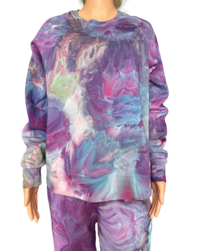 Purple, Pink, Blue Multi-Colored Ice Dyed Cotton sweatshirt and joggers - Women’s Size large