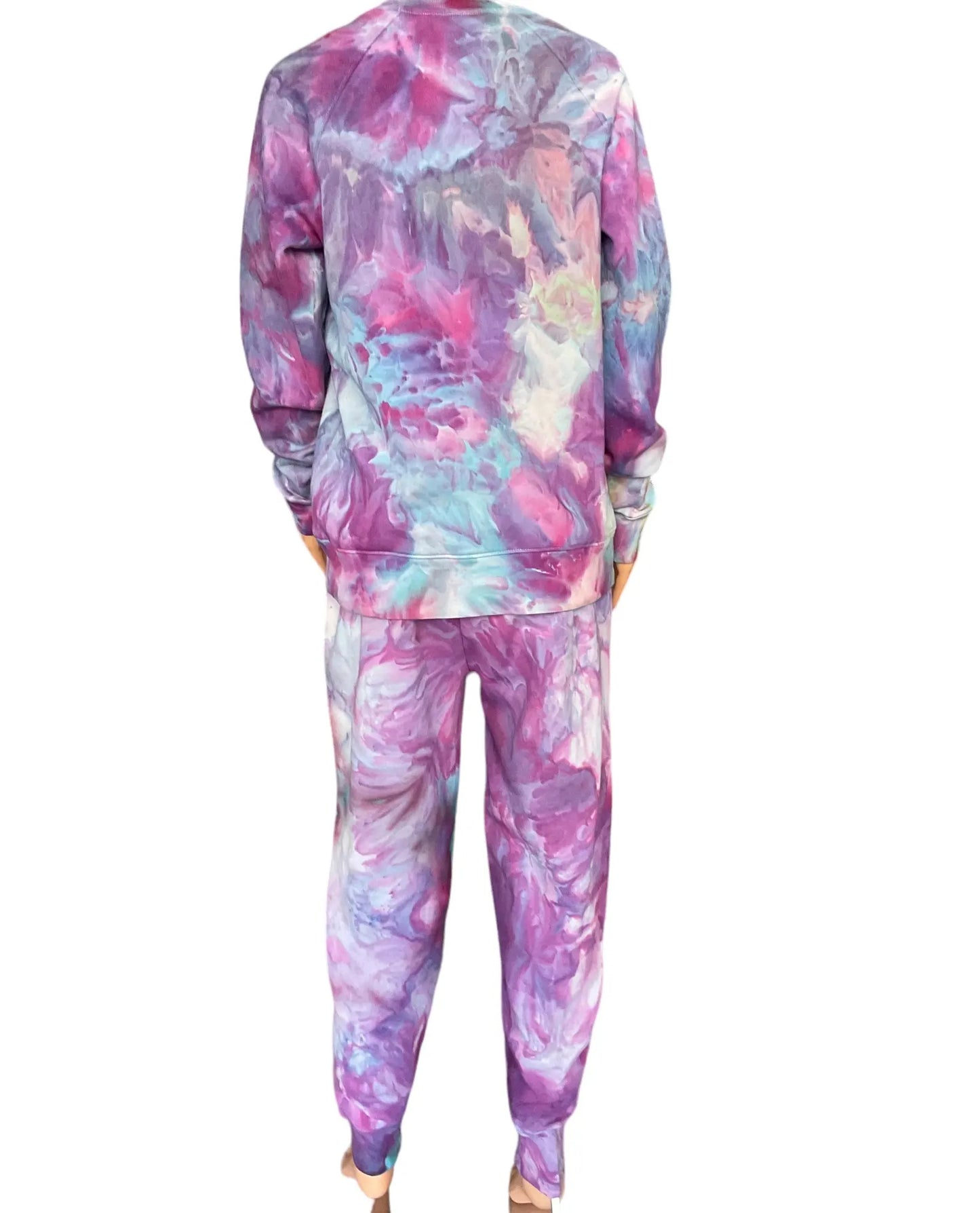 Purple, Pink, Blue Multi-Colored Ice Dyed Cotton sweatshirt and joggers - Women’s Size large