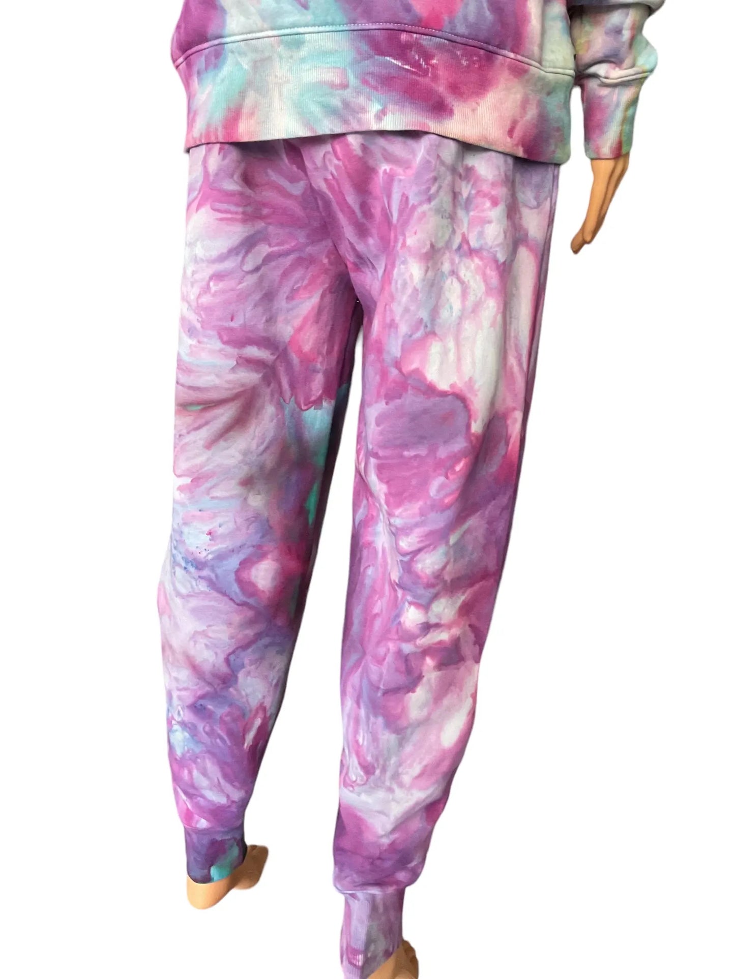 Purple, Pink, Blue Multi-Colored Ice Dyed Cotton sweatshirt and joggers - Women’s Size large