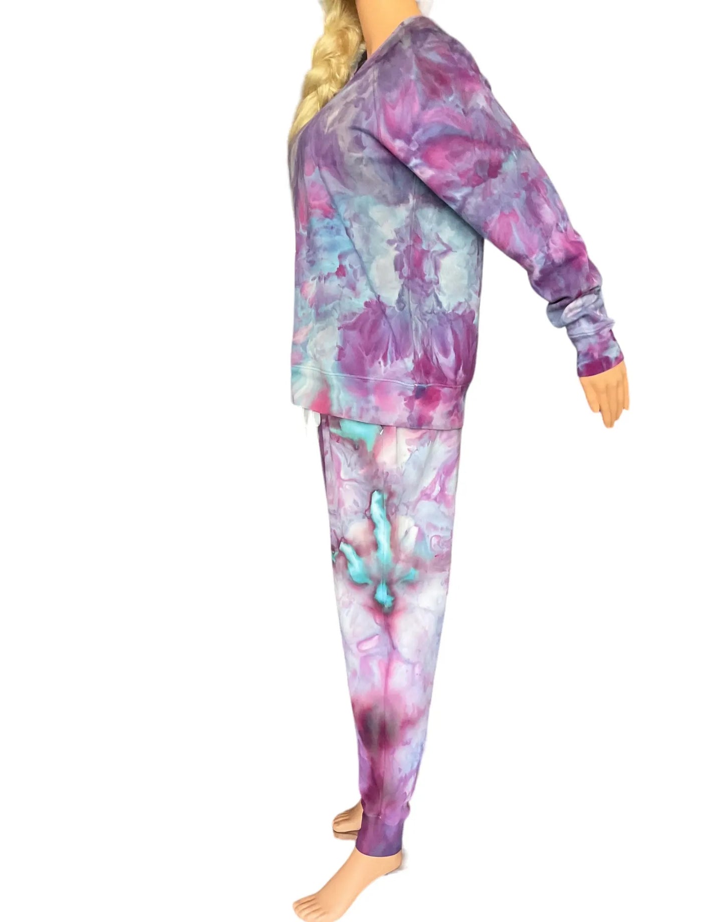 Purple, Pink, Blue Multi-Colored Ice Dyed Cotton sweatshirt and joggers - Women’s Size large