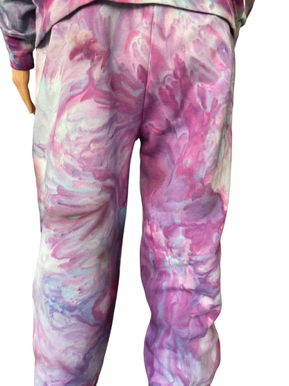 Purple, Pink, Blue Multi-Colored Ice Dyed Cotton sweatshirt and joggers - Women’s Size large