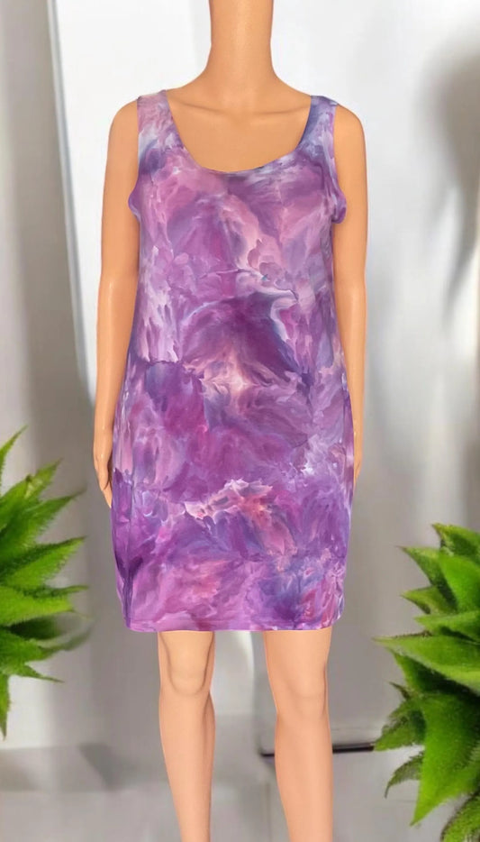 Purple, Pink and Blue Ice Dye Tank Cotton Dress - Women’s Large