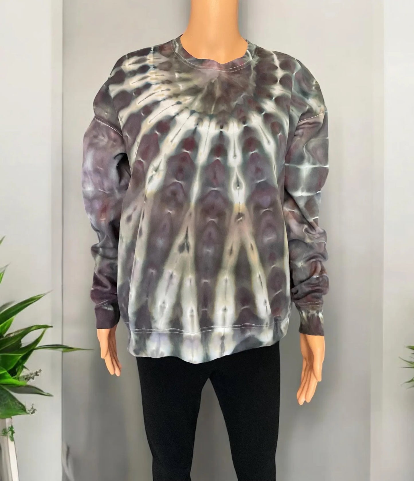 Purple, Black, Grey and White Ice Dye Crew Neck Sweatshirt - Size SMALL