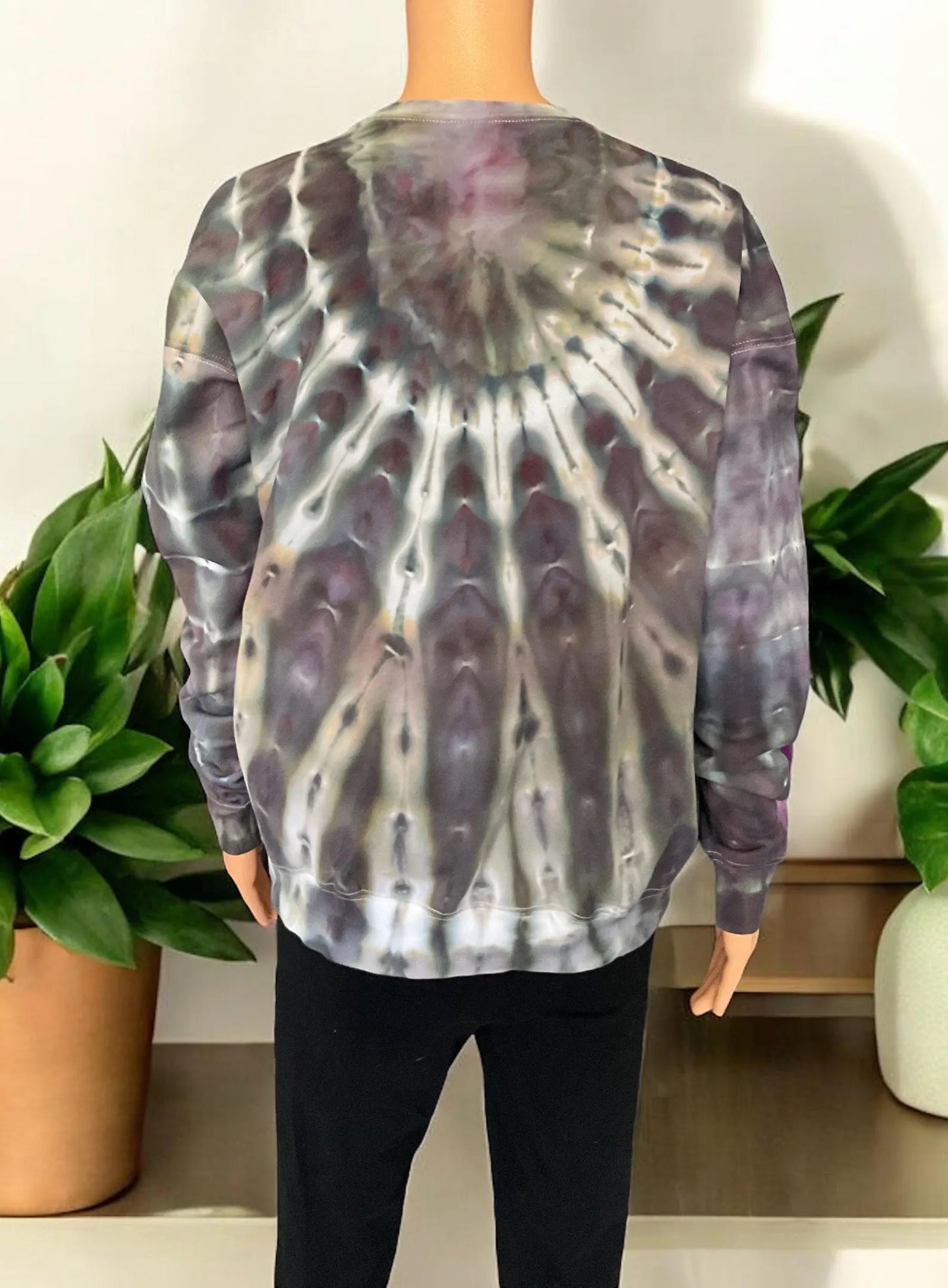 Purple, Black, Grey and White Ice Dye Crew Neck Sweatshirt - Size SMALL