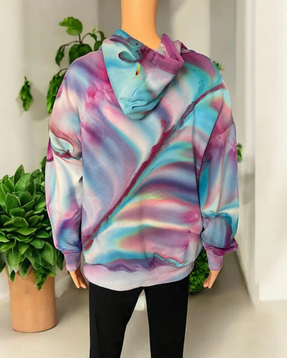 Pink, Purple and Blue Ice Dye Hooded Sweatshirt with Pockets- Size Women’s Large