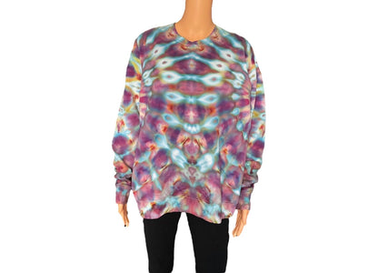 Pink, Purple, Turquoise, Yellow and Orange Ice Dye Crew Neck Sweatshirt - Size Large