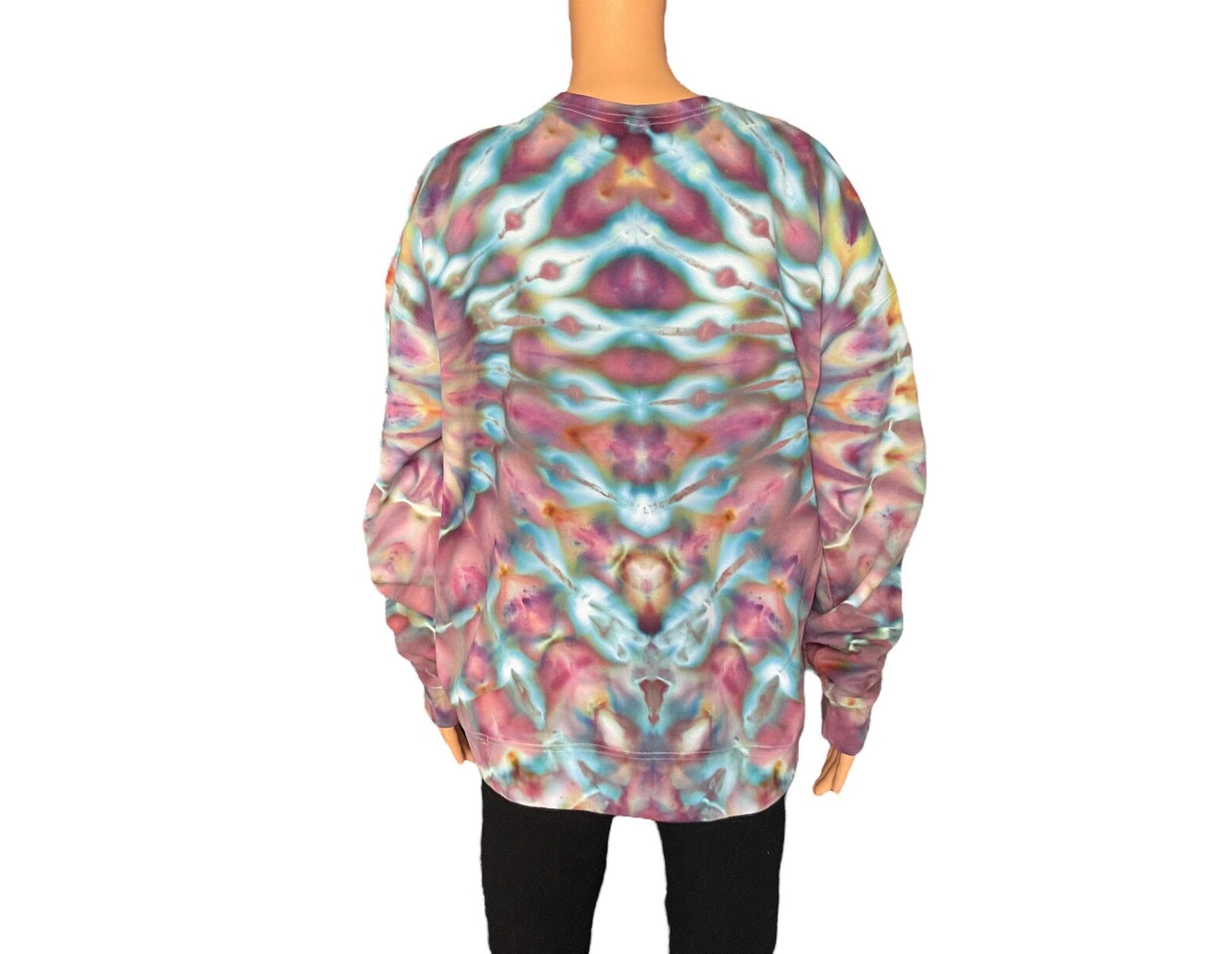 Pink, Purple, Turquoise, Yellow and Orange Ice Dye Crew Neck Sweatshirt - Size Large