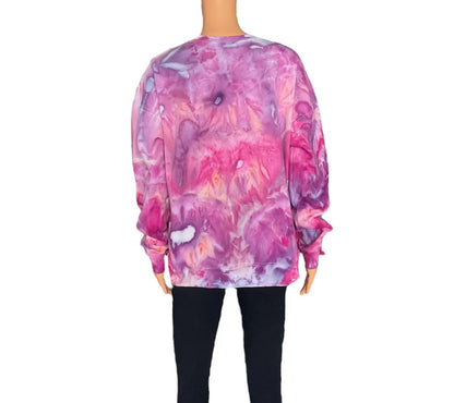 Pink, Purple and Peach Ice Dye Crew Neck Sweatshirt - Size Medium