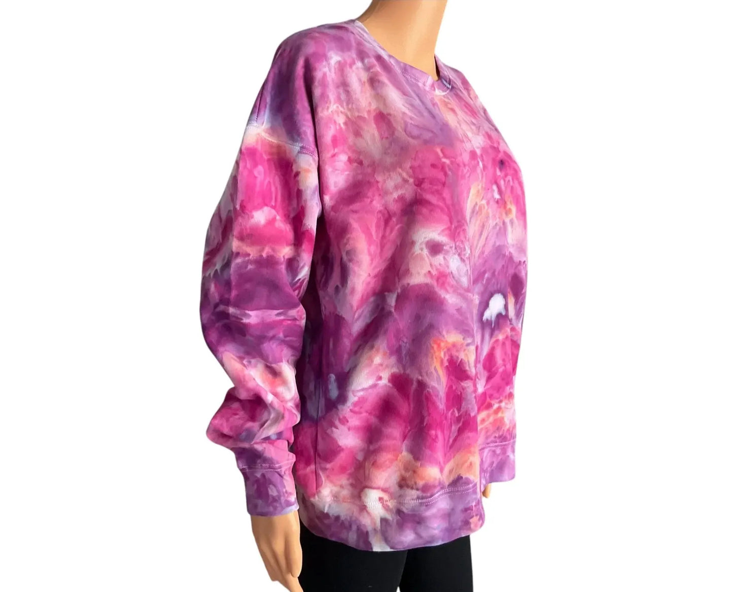 Pink, Purple and Peach Ice Dye Crew Neck Sweatshirt - Size Medium