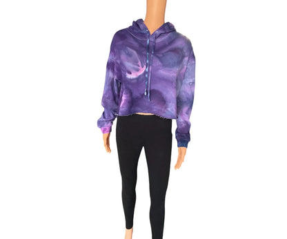 Purple Ice Dyed Hooded Crop Sweatshirt - Size Women’s Small