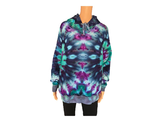 Blue, Green and Purple Ice Dye Hooded Sweatshirt - Size Women’s Medium