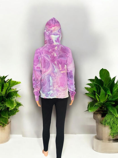 Pink and Purple Ice Dye Hooded Sweatshirt - Size Medium