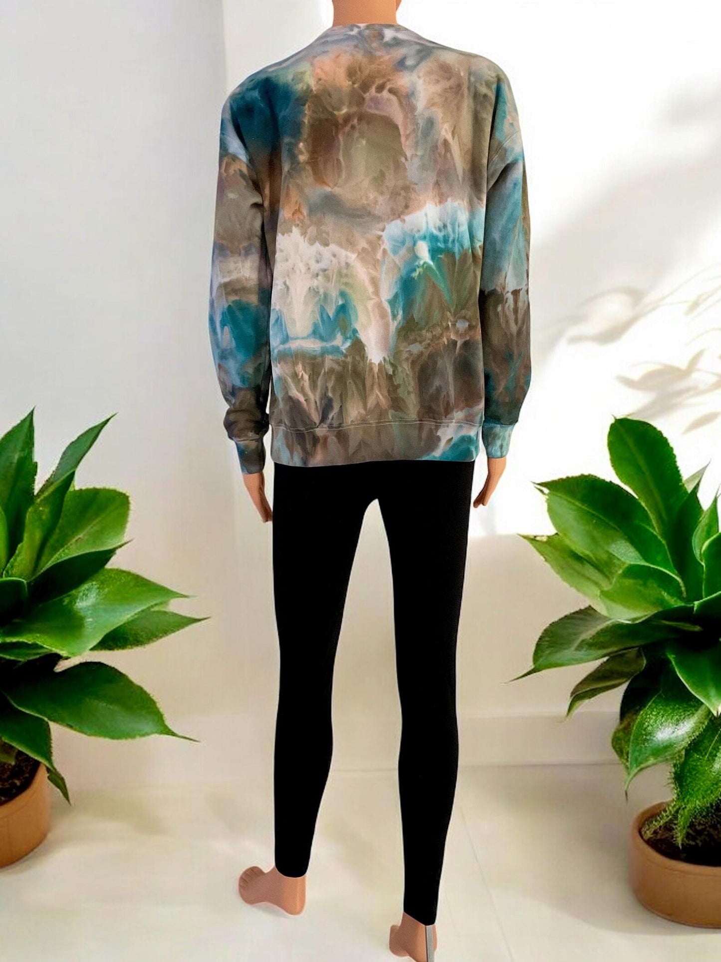 Blue and Brown Ice Dye Crew Neck Sweatshirt - Size Small