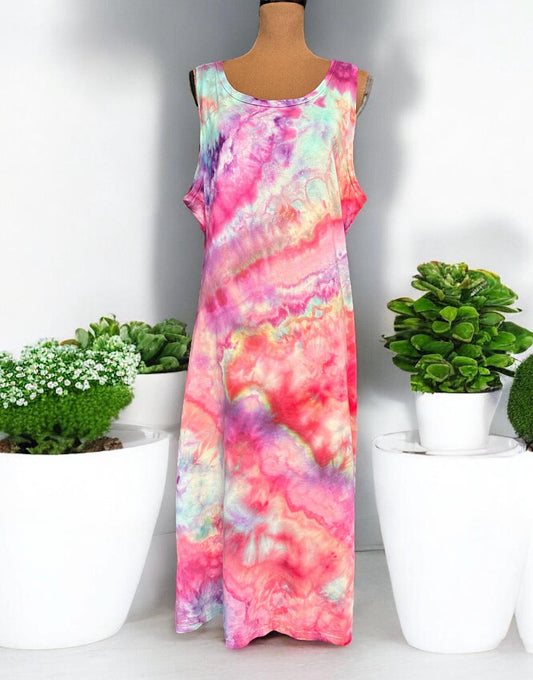 Hand dyed “ ice dye” midi dress - women’s XL