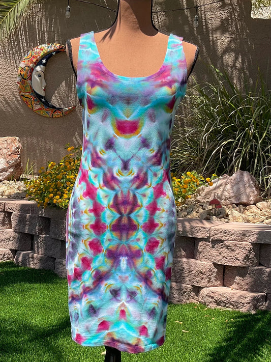 Blue,Pink,Purple and Orange Ice Dye Tank Cotton Dress - Women’s Medium