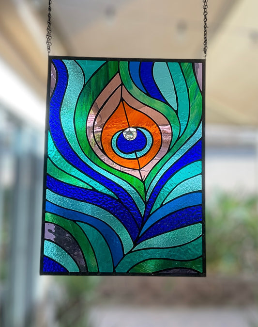 Stained Glass “Abstract Peacock Feather”