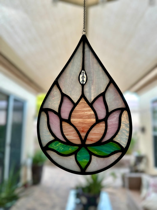 Stained Glass Suncatcher - Teardrop Lotus Flower