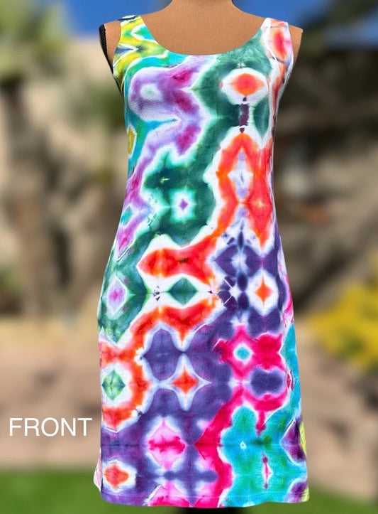 Purple, Pink, Blue,Green,Orange and Yellow Ice Dye Cotton Tank Dress - Women’s US small