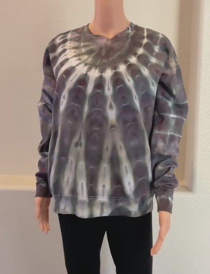 Purple, Black, Grey and White Ice Dye Crew Neck Sweatshirt - Size SMALL