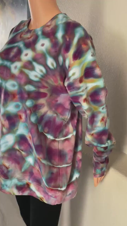 Pink, Purple, Turquoise, Yellow and Orange Ice Dye Crew Neck Sweatshirt - Size Large